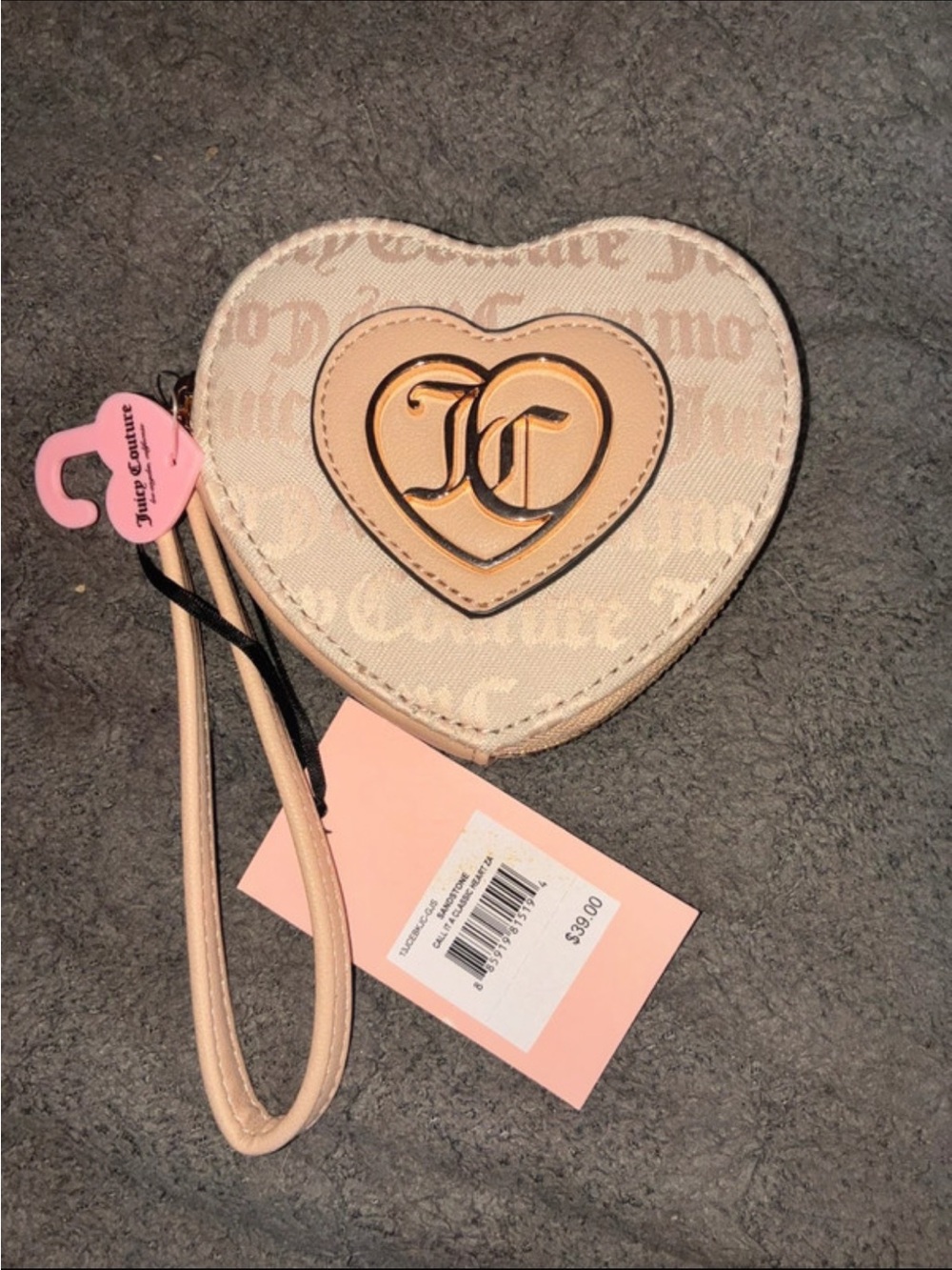 Juicy Couture Heart Wristlet Wallet in Beige and Pink